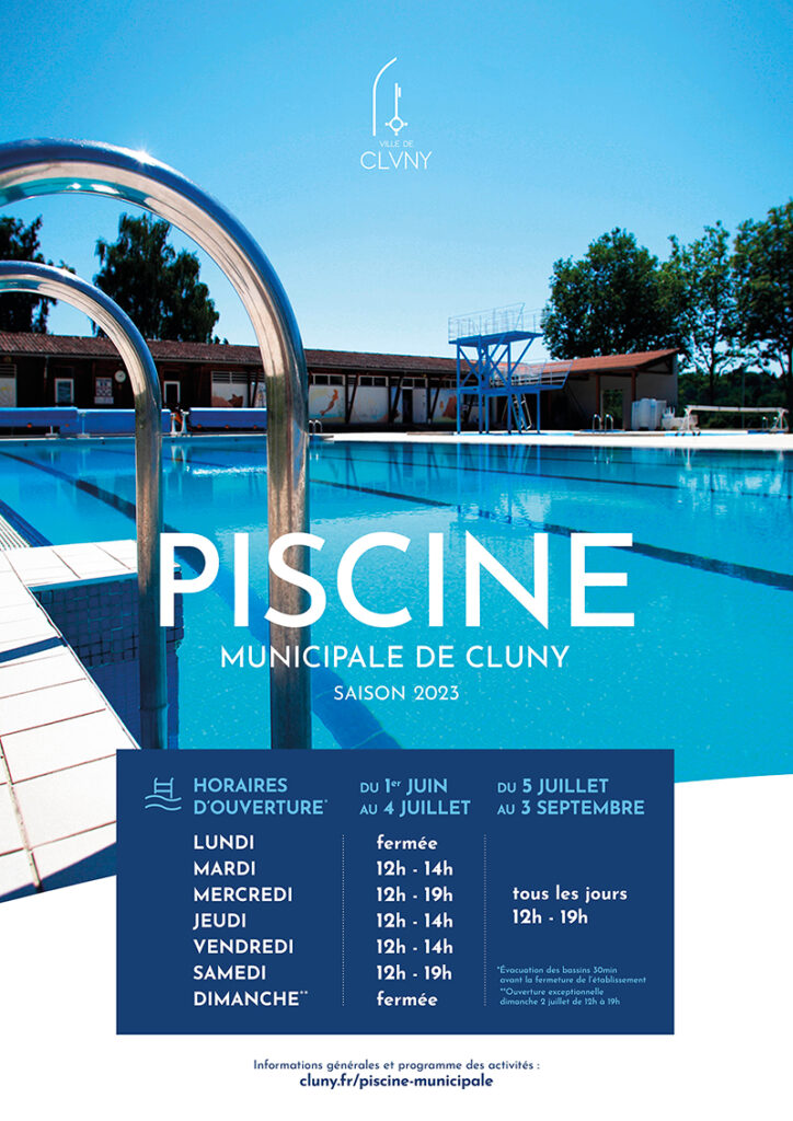 Piscine municipale de Cluny, les horaires de la saison 2023.